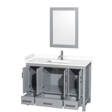 Load image into Gallery viewer, Wyndham Sheffield 48 Inch Single Bathroom Vanity in Gray, White Cultured Marble Countertop, Undermount Square Sink, 24 Inch Mirror- Wyndham