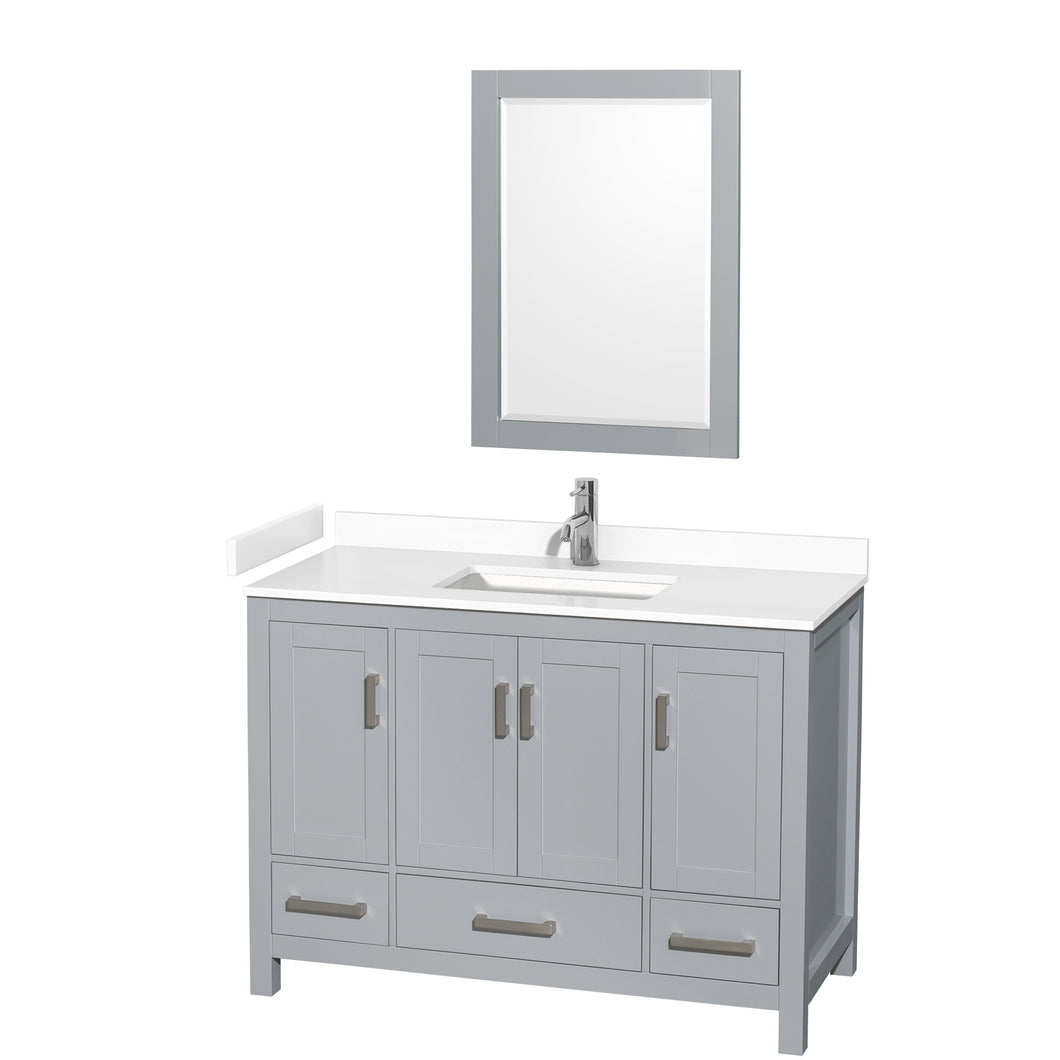 Wyndham Sheffield 48 Inch Single Bathroom Vanity in Gray, White Cultured Marble Countertop, Undermount Square Sink, 24 Inch Mirror- Wyndham