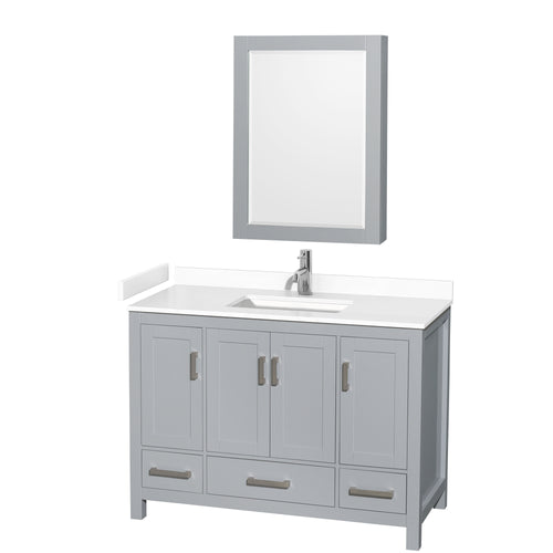Wyndham Sheffield 48 Inch Single Bathroom Vanity in Gray, White Cultured Marble Countertop, Undermount Square Sink, Medicine Cabinet- Wyndham