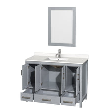 Load image into Gallery viewer, Wyndham Sheffield 48 Inch Single Bathroom Vanity in Gray, White Quartz Countertop, Undermount Square Sink, 24 Inch Mirror- Wyndham
