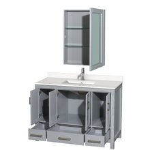 Load image into Gallery viewer, Wyndham Sheffield 48 Inch Single Bathroom Vanity in Gray, White Quartz Countertop, Undermount Square Sink, Medicine Cabinet- Wyndham