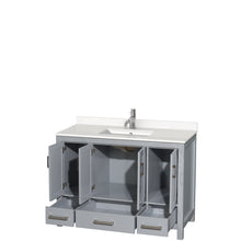 Load image into Gallery viewer, Wyndham Sheffield 48 Inch Single Bathroom Vanity in Gray, White Quartz Countertop, Undermount Square Sink, No Mirror- Wyndham