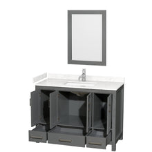 Load image into Gallery viewer, Wyndham Sheffield 48 Inch Single Bathroom Vanity in Dark Gray, Carrara Cultured Marble Countertop, Undermount Square Sink, 24 Inch Mirror- Wyndham