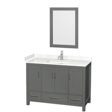 Load image into Gallery viewer, Wyndham Sheffield 48 Inch Single Bathroom Vanity in Dark Gray, Carrara Cultured Marble Countertop, Undermount Square Sink, 24 Inch Mirror- Wyndham