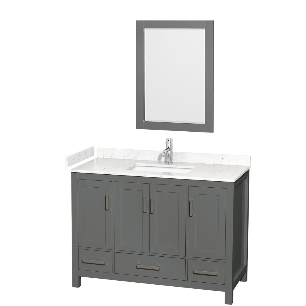 Wyndham Sheffield 48 Inch Single Bathroom Vanity in Dark Gray, Carrara Cultured Marble Countertop, Undermount Square Sink, 24 Inch Mirror- Wyndham