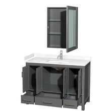 Load image into Gallery viewer, Wyndham Sheffield 48 Inch Single Bathroom Vanity in Dark Gray, Carrara Cultured Marble Countertop, Undermount Square Sink, Medicine Cabinet- Wyndham