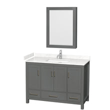 Load image into Gallery viewer, Wyndham Sheffield 48 Inch Single Bathroom Vanity in Dark Gray, Carrara Cultured Marble Countertop, Undermount Square Sink, Medicine Cabinet- Wyndham