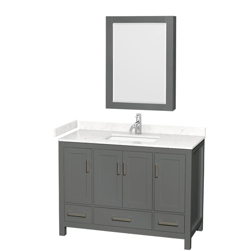 Wyndham Sheffield 48 Inch Single Bathroom Vanity in Dark Gray, Carrara Cultured Marble Countertop, Undermount Square Sink, Medicine Cabinet- Wyndham