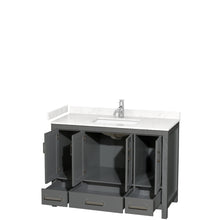 Load image into Gallery viewer, Wyndham Sheffield 48 Inch Single Bathroom Vanity in Dark Gray, Carrara Cultured Marble Countertop, Undermount Square Sink, No Mirror- Wyndham