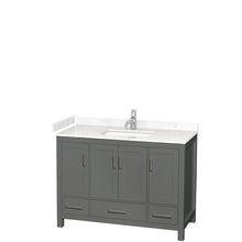 Load image into Gallery viewer, Wyndham Sheffield 48 Inch Single Bathroom Vanity in Dark Gray, Carrara Cultured Marble Countertop, Undermount Square Sink, No Mirror- Wyndham