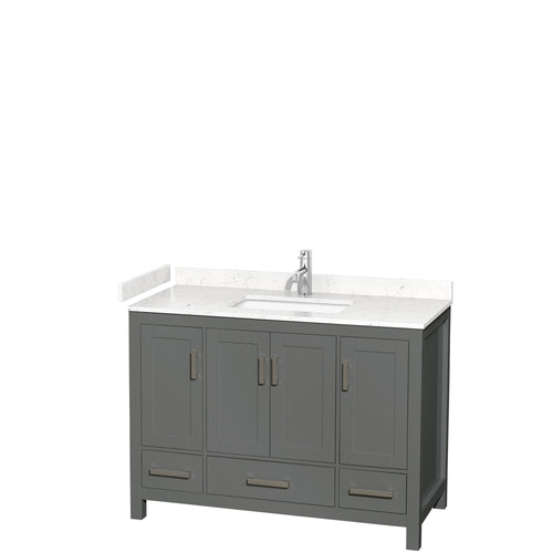 Wyndham Sheffield 48 Inch Single Bathroom Vanity in Dark Gray, Carrara Cultured Marble Countertop, Undermount Square Sink, No Mirror- Wyndham