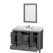 Load image into Gallery viewer, Wyndham Sheffield 48 Inch Single Bathroom Vanity in Dark Gray, White Carrara Marble Countertop, Undermount Oval Sink, and 24 Inch Mirror- Wyndham