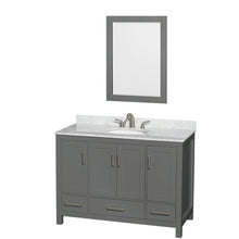 Load image into Gallery viewer, Wyndham Sheffield 48 Inch Single Bathroom Vanity in Dark Gray, White Carrara Marble Countertop, Undermount Oval Sink, and 24 Inch Mirror- Wyndham