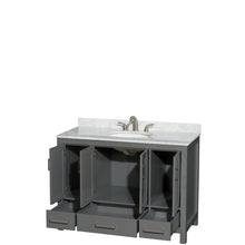 Load image into Gallery viewer, Wyndham Sheffield 48 Inch Single Bathroom Vanity in Dark Gray, White Carrara Marble Countertop, Undermount Oval Sink, and No Mirror- Wyndham
