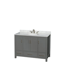 Load image into Gallery viewer, Wyndham Sheffield 48 Inch Single Bathroom Vanity in Dark Gray, White Carrara Marble Countertop, Undermount Oval Sink, and No Mirror- Wyndham