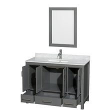 Load image into Gallery viewer, Wyndham Sheffield 48 Inch Single Bathroom Vanity in Dark Gray, White Carrara Marble Countertop, Undermount Square Sink, and 24 Inch Mirror- Wyndham