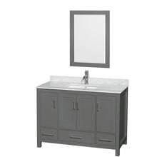 Load image into Gallery viewer, Wyndham Sheffield 48 Inch Single Bathroom Vanity in Dark Gray, White Carrara Marble Countertop, Undermount Square Sink, and 24 Inch Mirror- Wyndham