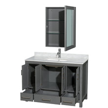 Load image into Gallery viewer, Wyndham Sheffield 48 Inch Single Bathroom Vanity in Dark Gray, White Carrara Marble Countertop, Undermount Square Sink, and Medicine Cabinet- Wyndham