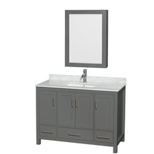 Load image into Gallery viewer, Wyndham Sheffield 48 Inch Single Bathroom Vanity in Dark Gray, White Carrara Marble Countertop, Undermount Square Sink, and Medicine Cabinet- Wyndham