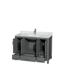 Load image into Gallery viewer, Wyndham Sheffield 48 Inch Single Bathroom Vanity in Dark Gray, White Carrara Marble Countertop, Undermount Square Sink, and No Mirror- Wyndham