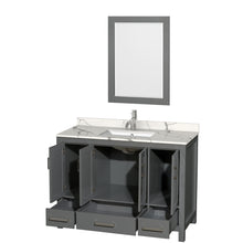 Load image into Gallery viewer, Wyndham Sheffield 48 Inch Single Bathroom Vanity in Dark Gray, Calacatta Quartz Countertop, Undermount Square Sink, 24 Inch Mirror- Wyndham