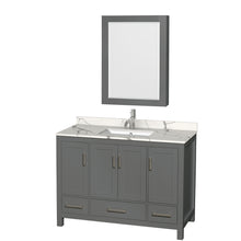 Load image into Gallery viewer, Wyndham Sheffield 48 Inch Single Bathroom Vanity in Dark Gray, Calacatta Quartz Countertop, Undermount Square Sink, Medicine Cabinet- Wyndham