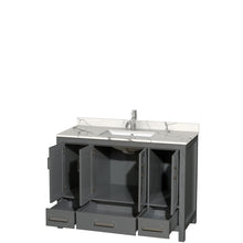Load image into Gallery viewer, Wyndham Sheffield 48 Inch Single Bathroom Vanity in Dark Gray, Calacatta Quartz Countertop, Undermount Square Sink, No Mirror- Wyndham