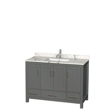 Load image into Gallery viewer, Wyndham Sheffield 48 Inch Single Bathroom Vanity in Dark Gray, Calacatta Quartz Countertop, Undermount Square Sink, No Mirror- Wyndham