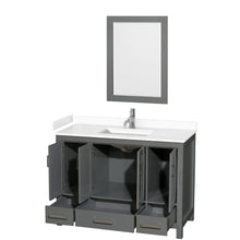 Load image into Gallery viewer, Wyndham Sheffield 48 Inch Single Bathroom Vanity in Dark Gray, White Cultured Marble Countertop, Undermount Square Sink, 24 Inch Mirror- Wyndham
