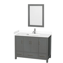 Load image into Gallery viewer, Wyndham Sheffield 48 Inch Single Bathroom Vanity in Dark Gray, White Cultured Marble Countertop, Undermount Square Sink, 24 Inch Mirror- Wyndham