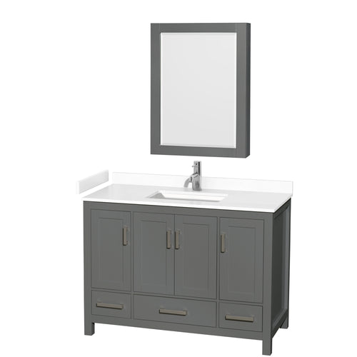 Wyndham Sheffield 48 Inch Single Bathroom Vanity in Dark Gray, White Cultured Marble Countertop, Undermount Square Sink, Medicine Cabinet- Wyndham