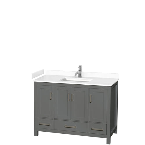 Wyndham Sheffield 48 Inch Single Bathroom Vanity in Dark Gray, White Cultured Marble Countertop, Undermount Square Sink, No Mirror- Wyndham