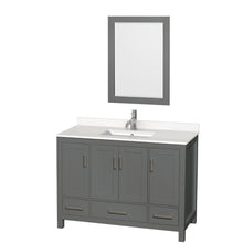 Load image into Gallery viewer, Wyndham Sheffield 48 Inch Single Bathroom Vanity in Dark Gray, White Quartz Countertop, Undermount Square Sink, 24 Inch Mirror- Wyndham