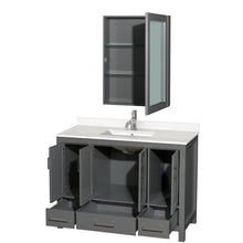 Load image into Gallery viewer, Wyndham Sheffield 48 Inch Single Bathroom Vanity in Dark Gray, White Quartz Countertop, Undermount Square Sink, Medicine Cabinet- Wyndham