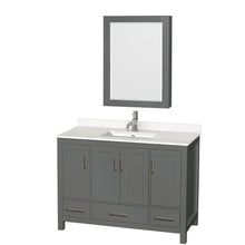 Load image into Gallery viewer, Wyndham Sheffield 48 Inch Single Bathroom Vanity in Dark Gray, White Quartz Countertop, Undermount Square Sink, Medicine Cabinet- Wyndham