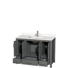 Load image into Gallery viewer, Wyndham Sheffield 48 Inch Single Bathroom Vanity in Dark Gray, White Quartz Countertop, Undermount Square Sink, No Mirror- Wyndham