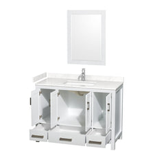 Load image into Gallery viewer, Wyndham Sheffield 48 Inch Single Bathroom Vanity in White, Carrara Cultured Marble Countertop, Undermount Square Sink, 24 Inch Mirror- Wyndham
