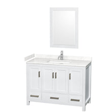 Load image into Gallery viewer, Wyndham Sheffield 48 Inch Single Bathroom Vanity in White, Carrara Cultured Marble Countertop, Undermount Square Sink, 24 Inch Mirror- Wyndham