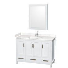 Load image into Gallery viewer, Wyndham Sheffield 48 Inch Single Bathroom Vanity in White, Carrara Cultured Marble Countertop, Undermount Square Sink, Medicine Cabinet- Wyndham