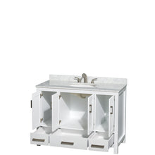 Load image into Gallery viewer, Wyndham Sheffield 48 Inch Single Bathroom Vanity in White, White Carrara Marble Countertop, Undermount Oval Sink, and No Mirror- Wyndham