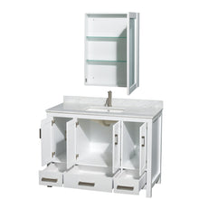 Load image into Gallery viewer, Wyndham Sheffield 48 Inch Single Bathroom Vanity in White, White Carrara Marble Countertop, Undermount Square Sink, and Medicine Cabinet- Wyndham