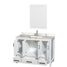 Load image into Gallery viewer, Wyndham Sheffield 48 Inch Single Bathroom Vanity in White, Calacatta Quartz Countertop, Undermount Square Sink, 24 Inch Mirror- Wyndham