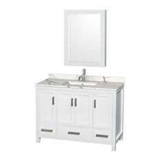 Load image into Gallery viewer, Wyndham Sheffield 48 Inch Single Bathroom Vanity in White, Calacatta Quartz Countertop, Undermount Square Sink, Medicine Cabinet- Wyndham