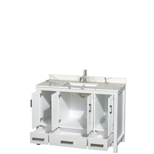 Load image into Gallery viewer, Wyndham Sheffield 48 Inch Single Bathroom Vanity in White, Calacatta Quartz Countertop, Undermount Square Sink, No Mirror- Wyndham