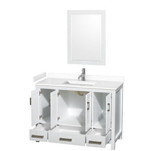 Load image into Gallery viewer, Wyndham Sheffield 48 Inch Single Bathroom Vanity in White, White Cultured Marble Countertop, Undermount Square Sink, 24 Inch Mirror- Wyndham