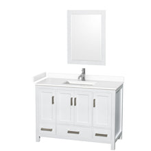 Load image into Gallery viewer, Wyndham Sheffield 48 Inch Single Bathroom Vanity in White, White Cultured Marble Countertop, Undermount Square Sink, 24 Inch Mirror- Wyndham