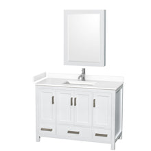 Load image into Gallery viewer, Wyndham Sheffield 48 Inch Single Bathroom Vanity in White, White Cultured Marble Countertop, Undermount Square Sink, Medicine Cabinet- Wyndham