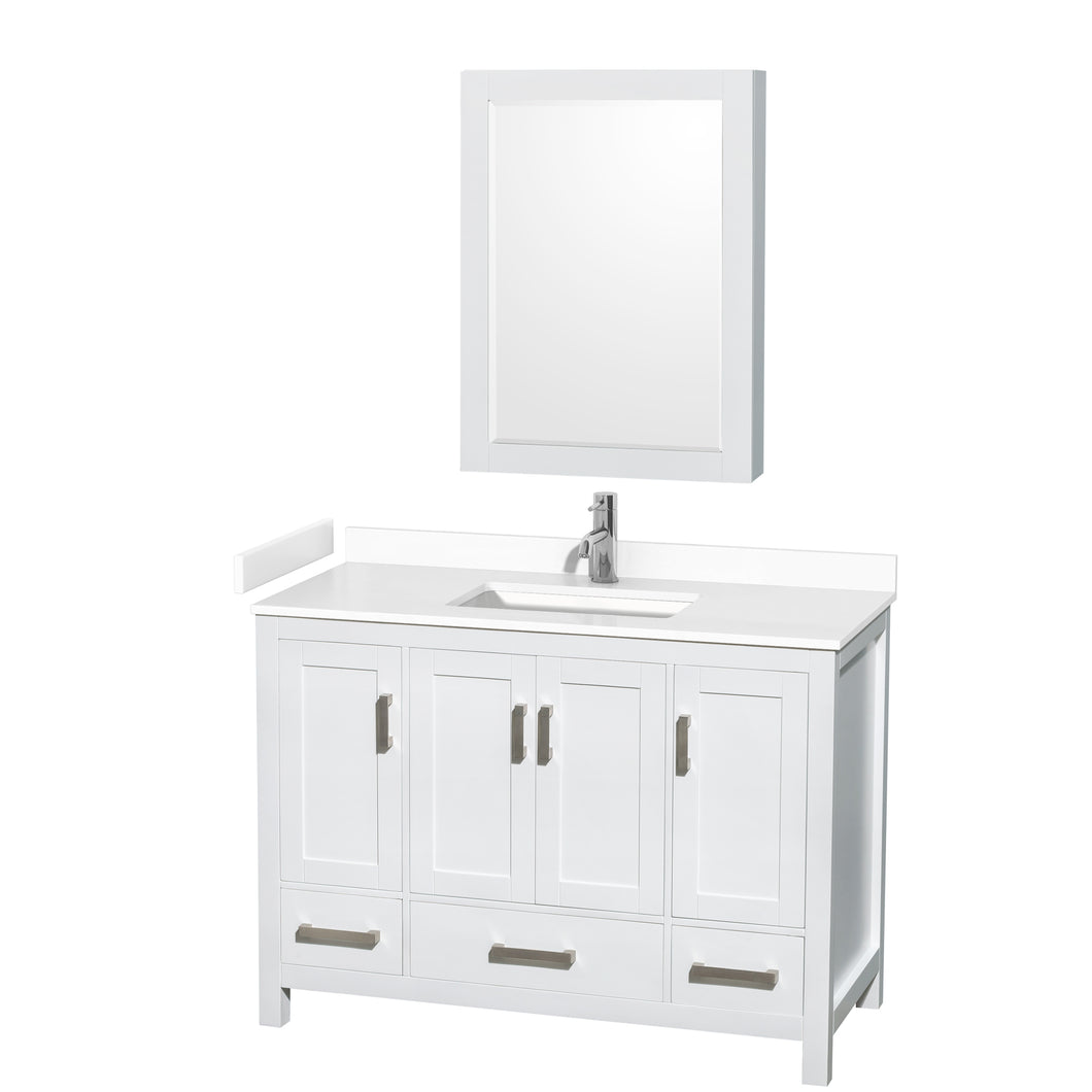 Wyndham Sheffield 48 Inch Single Bathroom Vanity in White, White Cultured Marble Countertop, Undermount Square Sink, Medicine Cabinet- Wyndham