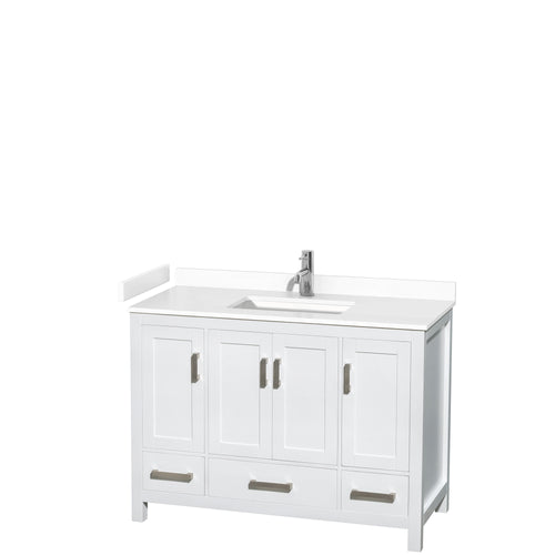 Wyndham Sheffield 48 Inch Single Bathroom Vanity in White, White Cultured Marble Countertop, Undermount Square Sink, No Mirror- Wyndham