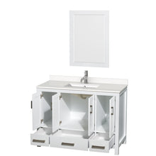Load image into Gallery viewer, Wyndham Sheffield 48 Inch Single Bathroom Vanity in White, White Quartz Countertop, Undermount Square Sink, 24 Inch Mirror- Wyndham